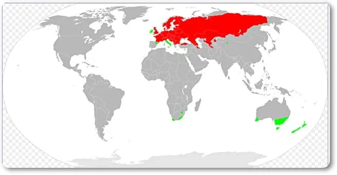 Distribución de la perca europea. Fte. Wikimedia Commons.